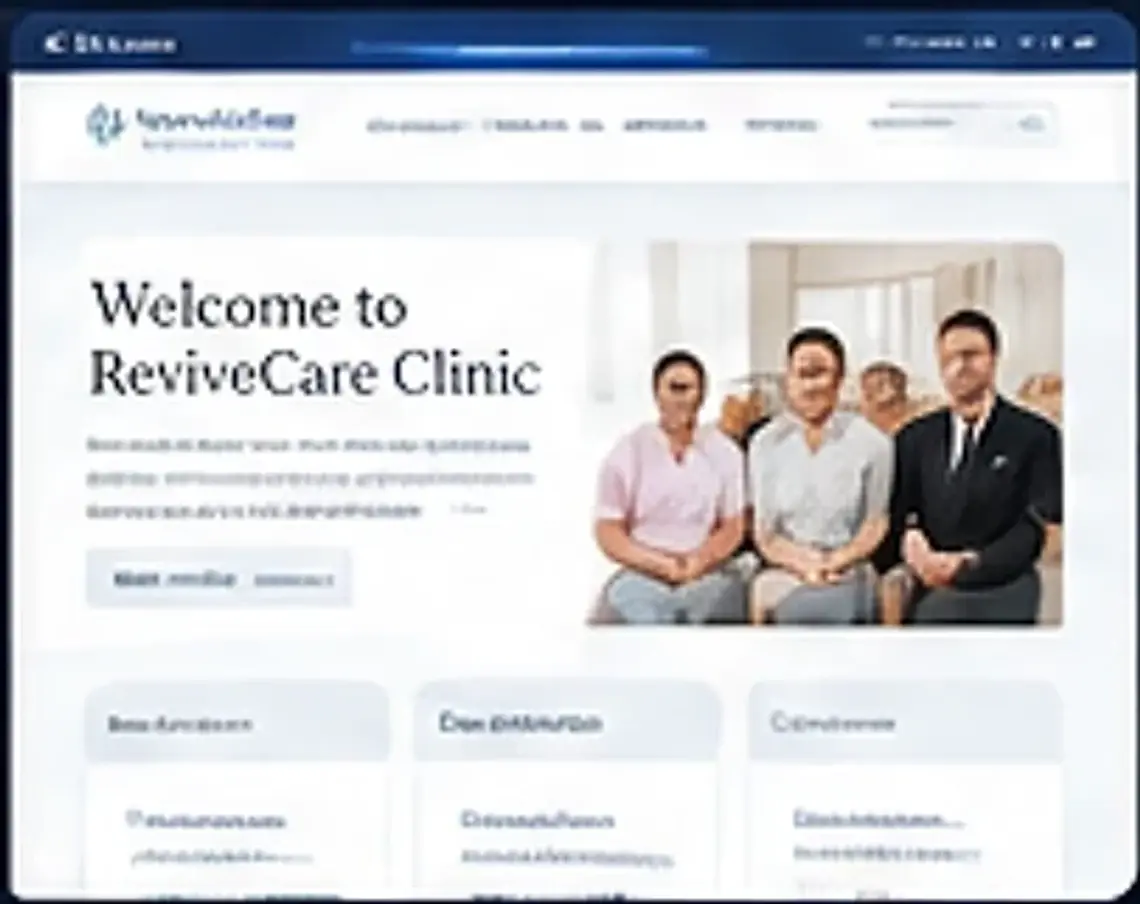 A dated clinic website with a long menu, a generic welcome heading and no visible booking action.