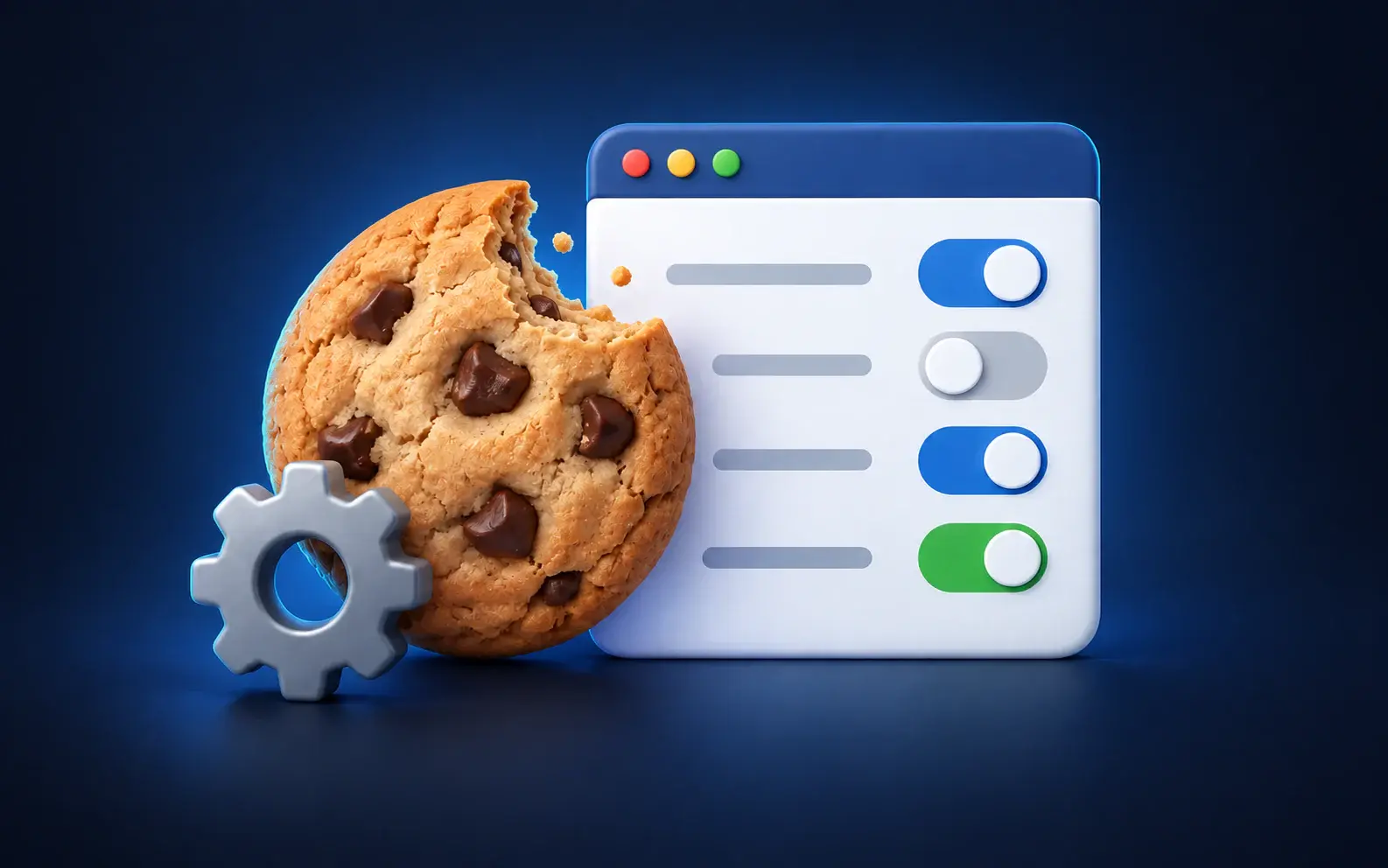 A cookie beside a browser panel with preference toggles