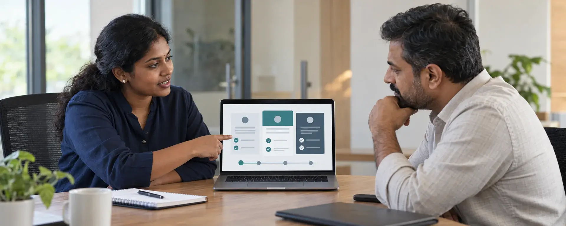 A Tamil consultant explaining project scope options to an Indian business client